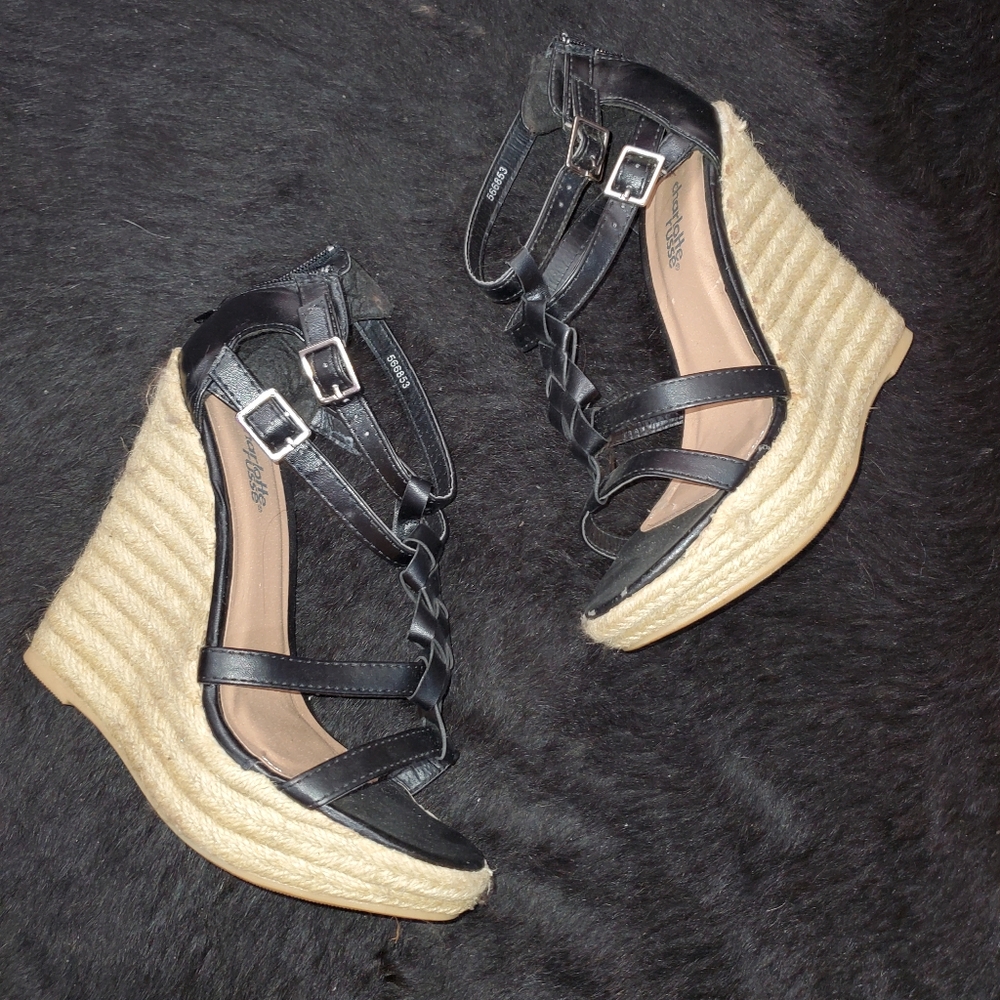 Women's Black and Tan Wedges.